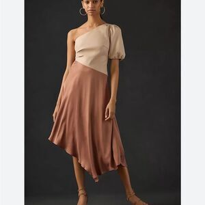 By Anthropologie Faux Leather One-Shoulder Asymmetrical handkerchief Dress 4